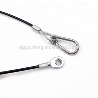 Gym cable coated black PVC steel wire rope with stainless steel carabiner